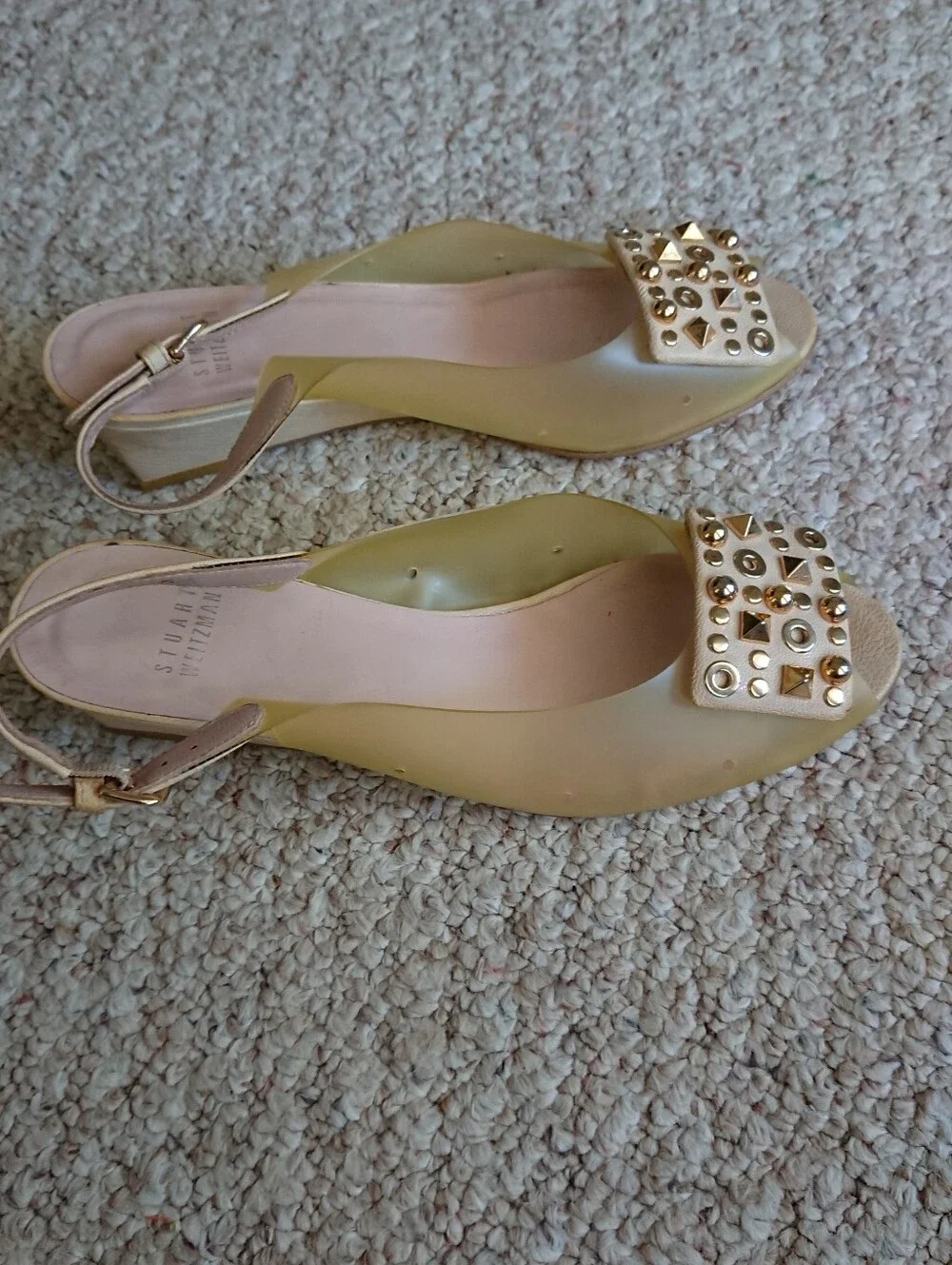 Stuart Weitzman Yellow Jelly Slingback Wedge Sandals with Studded details sz 6.5 - Picture 3 of 13